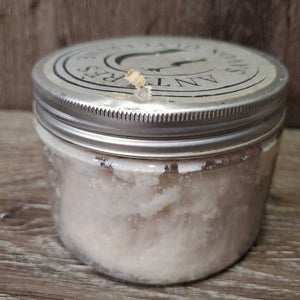 Leather Glycerine Soap, Jar *dirty, bent, shrinking, smells good, marker