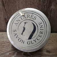 Leather Glycerine Soap, Jar *dirty, bent, shrinking, smells good, marker