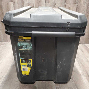 Rolling Plastic Tack Trunk - Box, Pull out Handle, Wheels *No Tray or Keys, dirt, scrapes, tape, tight latches, cracked lid