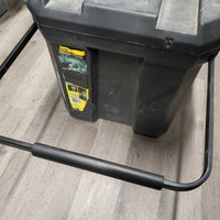 Rolling Plastic Tack Trunk - Box, Pull out Handle, Wheels *No Tray or Keys, dirt, scrapes, tape, tight latches, cracked lid