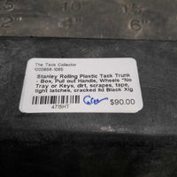Rolling Plastic Tack Trunk - Box, Pull out Handle, Wheels *No Tray or Keys, dirt, scrapes, tape, tight latches, cracked lid
