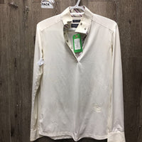 LS Sun Show Shirt, 1/3 Snap Up, snap Collar, mesh sleeves *gc, stained: cuffs & collar, snags, pits, undone seam
