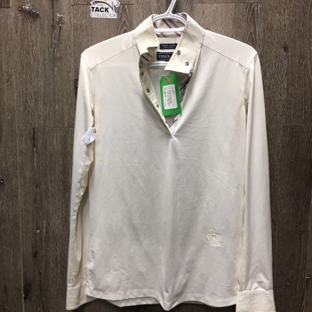 LS Sun Show Shirt, 1/3 Snap Up, snap Collar, mesh sleeves *gc, stained: cuffs & collar, snags, pits, undone seam