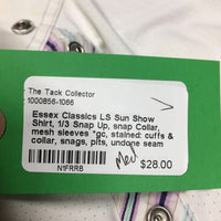 LS Sun Show Shirt, 1/3 Snap Up, snap Collar, mesh sleeves *gc, stained: cuffs & collar, snags, pits, undone seam