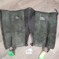 Pr Leather Half Chaps *gc/fair, rubs, dirty, stretched elastic, hairy velcro, NO Zipper Covers, older
