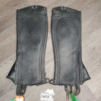 Pr Leather Half Chaps *gc/fair, rubs, dirty, stretched elastic, hairy velcro, NO Zipper Covers, older
