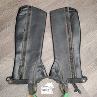 Pr Leather Half Chaps *gc/fair, rubs, dirty, stretched elastic, hairy velcro, NO Zipper Covers, older

