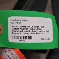 Pr Leather Half Chaps *gc/fair, rubs, dirty, stretched elastic, hairy velcro, NO Zipper Covers, older
