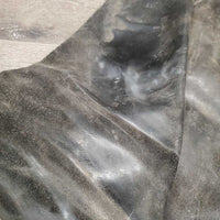 Full Suede Chaps *gc/fair, faded, v.rubbed, stains, older, dirty, stiff, marks, unstitched strap