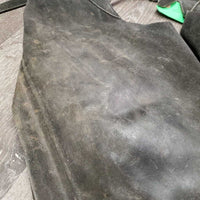 Full Suede Chaps *gc/fair, faded, v.rubbed, stains, older, dirty, stiff, marks, unstitched strap
