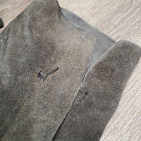 Full Suede Chaps *gc/fair, faded, v.rubbed, stains, older, dirty, stiff, marks, unstitched strap