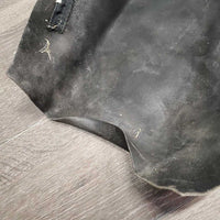 Full Suede Chaps *gc/fair, faded, v.rubbed, stains, older, dirty, stiff, marks, unstitched strap