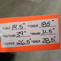 Full Suede Chaps *gc/fair, faded, v.rubbed, stains, older, dirty, stiff, marks, unstitched strap