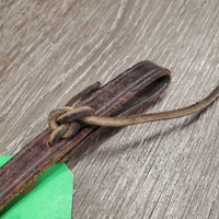 1 ONLY Narrow Leather Split Rein, 1 leather tie *gc, dry, mnr dirt/residue, stiff, bent/folded
