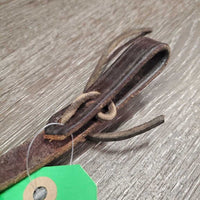 1 ONLY Narrow Leather Split Rein, 1 leather tie *gc, dry, mnr dirt/residue, stiff, bent/folded
