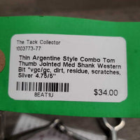 Thin Argentine Style Combo Tom Thumb Jointed Med Shank Western Bit *vgc/gc, dirt, residue, scratches
