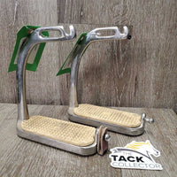 Hvy Peacock Safety Stirrups, grips *NO elastics, 1 leather keeper, v.dirty, stains, older, scratches
