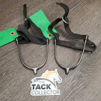 Pr POW Spurs, Braided Nylon Spur Straps *gc/fair, dirty, scratches, BROKEN buckle, stiff, oxidized
