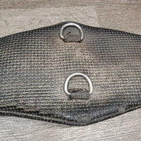 Wide Neoprene Cinch, 2x D Rings *fair/poor, v.dry, stiff & edge cracks, edge rubs & holes, older
