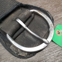 Wide Neoprene Cinch, 2x D Rings *fair/poor, v.dry, stiff & edge cracks, edge rubs & holes, older
