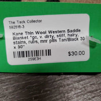 Thin Wool Western Saddle Blanket *gc, v. dirty, stiff, hairy, stains, rubs, mnr pills