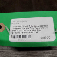 Thin Wool Bottom Western Saddle Pad *vgc, older? mnr rubs, puckers, dirt, hair