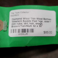 Thin Wool Bottom Western Saddle Pad *vgc, older? mnr rubs, dirt, hair, snags