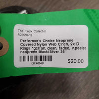 Neoprene Covered Nylon Web Cinch, 2x D Rings *gc/fair, clean, faded, v.peeled neoprene
