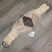 29 String Wide Roper Cinch, Leather Center, 2x D Rings *fair, twisted & rusty D's, stains, discolored, rubs, dirty, hairy
