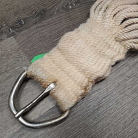 29 String Wide Roper Cinch, Leather Center, 2x D Rings *fair, twisted & rusty D's, stains, discolored, rubs, dirty, hairy
