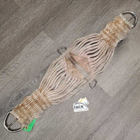 29 String Wide Roper Cinch, Leather Center, 2x D Rings *fair, twisted & rusty D's, stains, discolored, rubs, dirty, hairy

