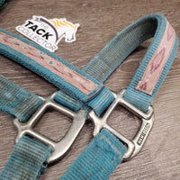 Thick Nylon Halter *gc/fair, stains, discolored, rubs & frays, faded, missing grommet, older
