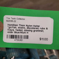Thick Nylon Halter *gc/fair, stains, discolored, rubs & frays, faded, missing grommet, older
