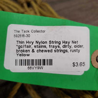 Thin Hvy Nylon String Hay Net *gc/fair, stains, frays, dirty, older, broken & chewed strings, rusty
