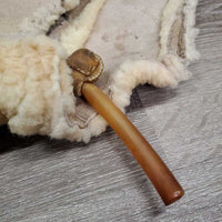 Sheepskin Saddle Seat Cover *fair/poor, converted jacket? stains, clumpy, holes, thins spots, rubber tubing
