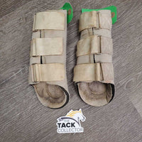 Pr Closed Boots, velcro *fair, rubs, hairy, dingy, dirty, stains, discolored/yellowed, hole, v.pilly
