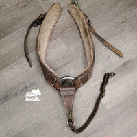 Fleece Lined Wide Leather Breastcollar *fair/poor, cracks, dry, clumpy, hair, stiff, stains, older, rusty, needs new straps, fleece pulling off
