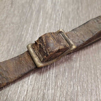 Fleece Lined Wide Leather Breastcollar *fair/poor, cracks, dry, clumpy, hair, stiff, stains, older, rusty, needs new straps, fleece pulling off
