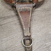 Fleece Lined Wide Leather Breastcollar *fair/poor, cracks, dry, clumpy, hair, stiff, stains, older, rusty, needs new straps, fleece pulling off
