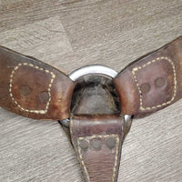Fleece Lined Wide Leather Breastcollar *fair/poor, cracks, dry, clumpy, hair, stiff, stains, older, rusty, needs new straps, fleece pulling off
