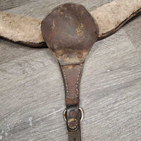 Fleece Lined Wide Leather Breastcollar *fair/poor, cracks, dry, clumpy, hair, stiff, stains, older, rusty, needs new straps, fleece pulling off

