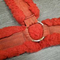 Nylon Web & Thick Fleece Breastcollar, spring snap, leather straps *gc, hairy, clumpy, older, rusty, scrapes
