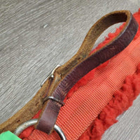 Nylon Web & Thick Fleece Breastcollar, spring snap, leather straps *gc, hairy, clumpy, older, rusty, scrapes
