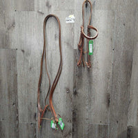 Thick Leather Headstall, Pr Split Reins, leather laces *gc, clean, film?mold, chewed laces, mnr scraped edges, chewed & stiff end
