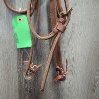 Thick Leather Headstall, Pr Split Reins, leather laces *gc, clean, film?mold, chewed laces, mnr scraped edges, chewed & stiff end
