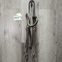 Leather Headstall *gc/fair, cracks, dry, stiff, dirt, residue, scraped & chewed? edges, older, xholes
