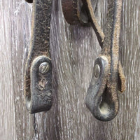 Leather Headstall *gc/fair, cracks, dry, stiff, dirt, residue, scraped & chewed? edges, older, xholes
