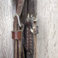 Leather Headstall *gc/fair, cracks, dry, stiff, dirt, residue, scraped & chewed? edges, older, xholes
