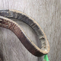 Leather Headstall *gc/fair, cracks, dry, stiff, dirt, residue, scraped & chewed? edges, older, xholes
