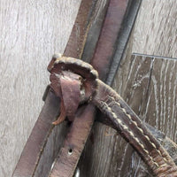 Leather Headstall *gc/fair, cracks, dry, stiff, dirt, residue, scraped & chewed? edges, older, xholes
